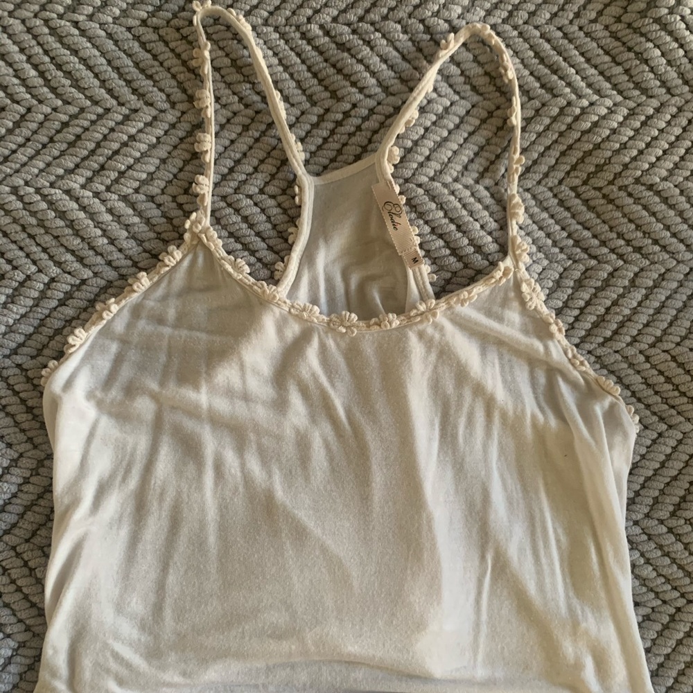Cropped white flower detail tank